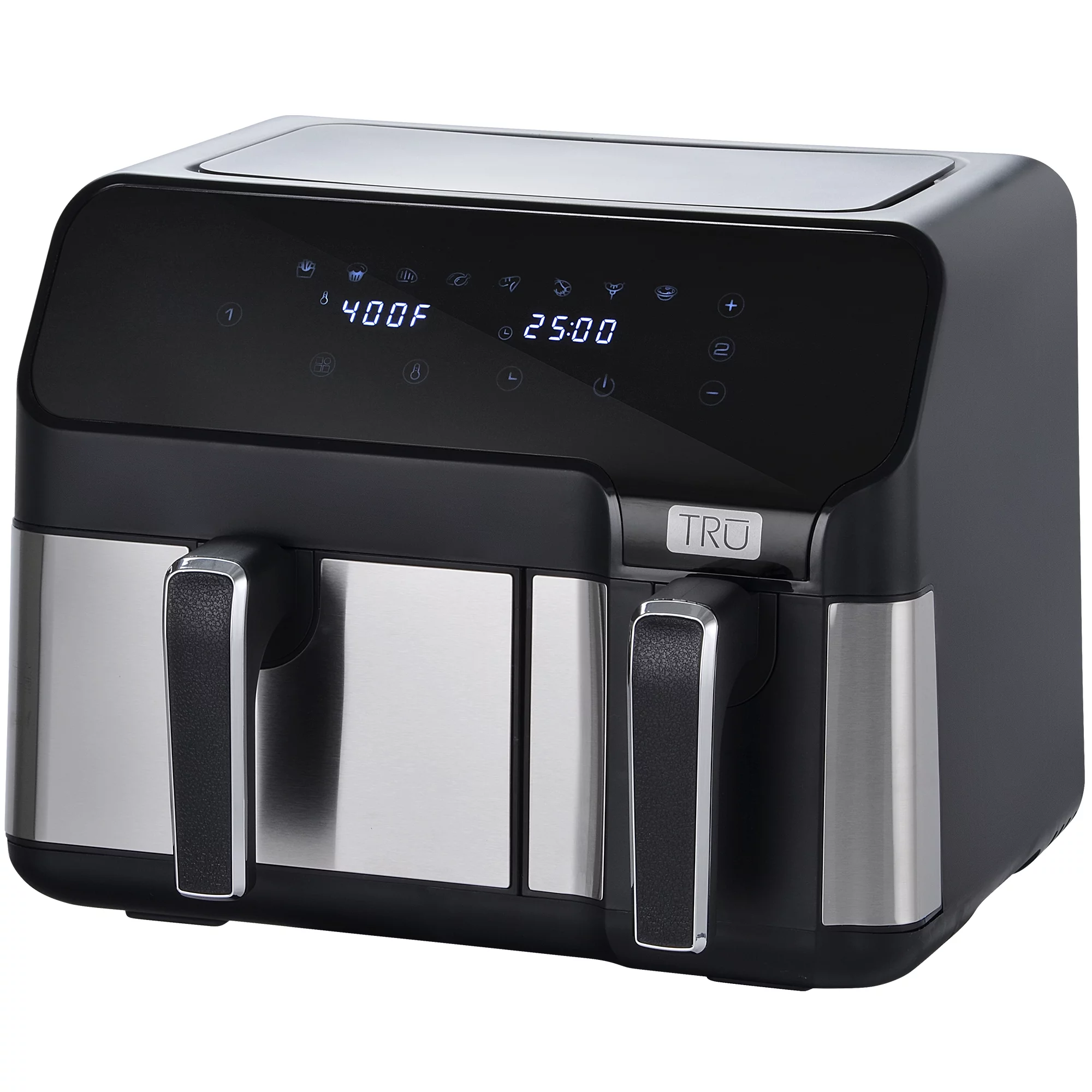 TRU 9 Quart Dual Basket Digital Air Fryer Black and Stainless