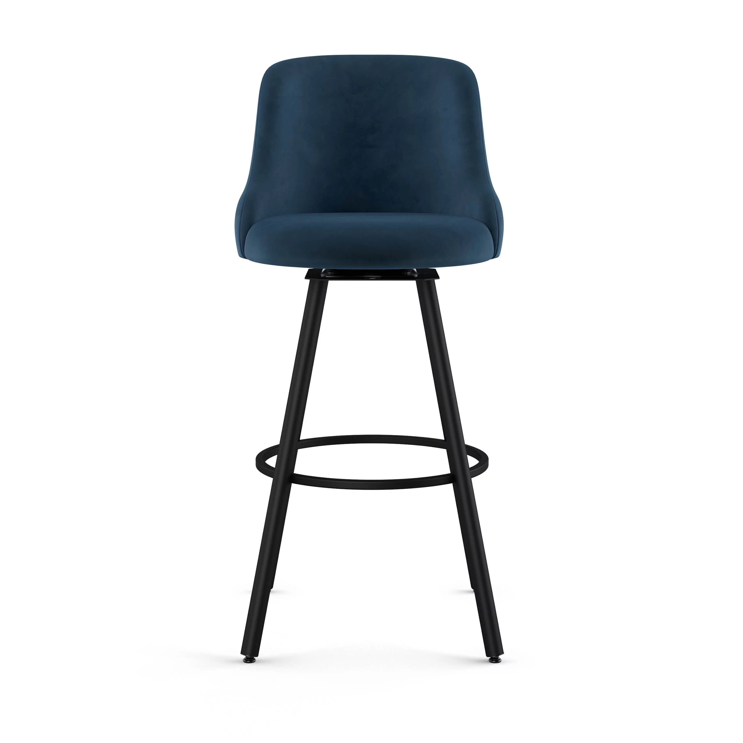 Amisco Kelsea 26 In. Swivel Counter Stool - Dark Blue Velvet / Black Metal