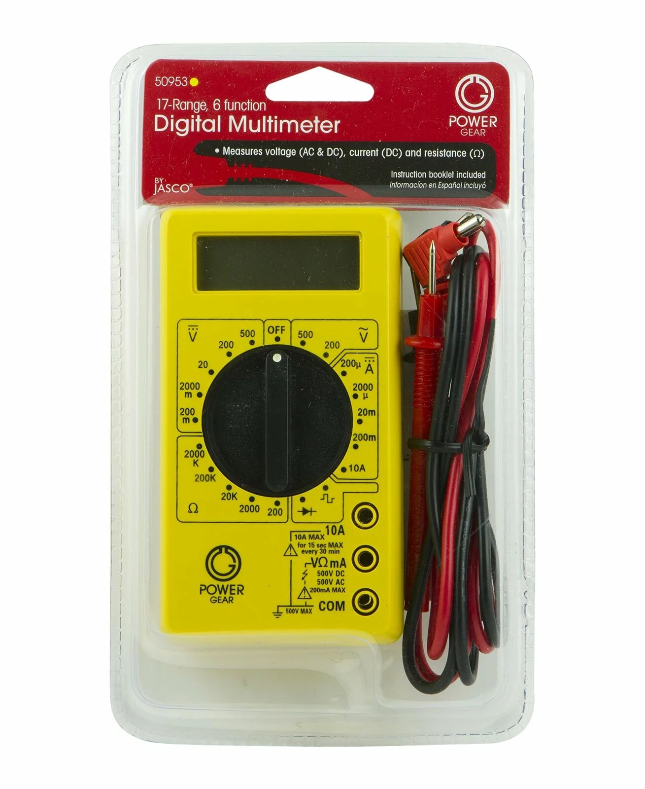 Power Gear Multimeter, Digital 17 Range 6-Function Non-Recording, Yellow 50953