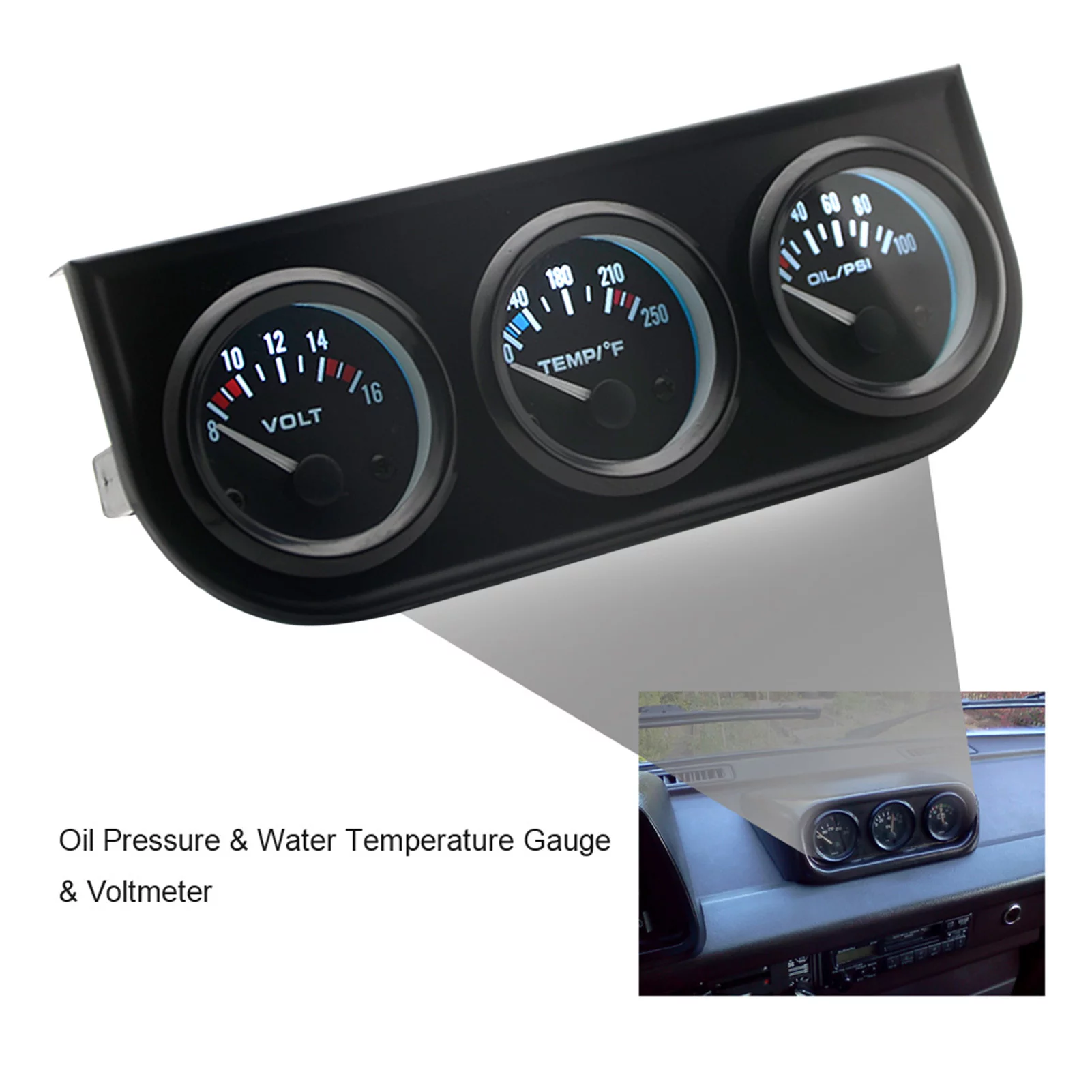 Triple Gauge Kit - 3-in-1 Car Meter for Voltage, Water Temperature, and Oil Pressure - 52mm Gauges for Monitoring Your Vehicle’s Vital Signs