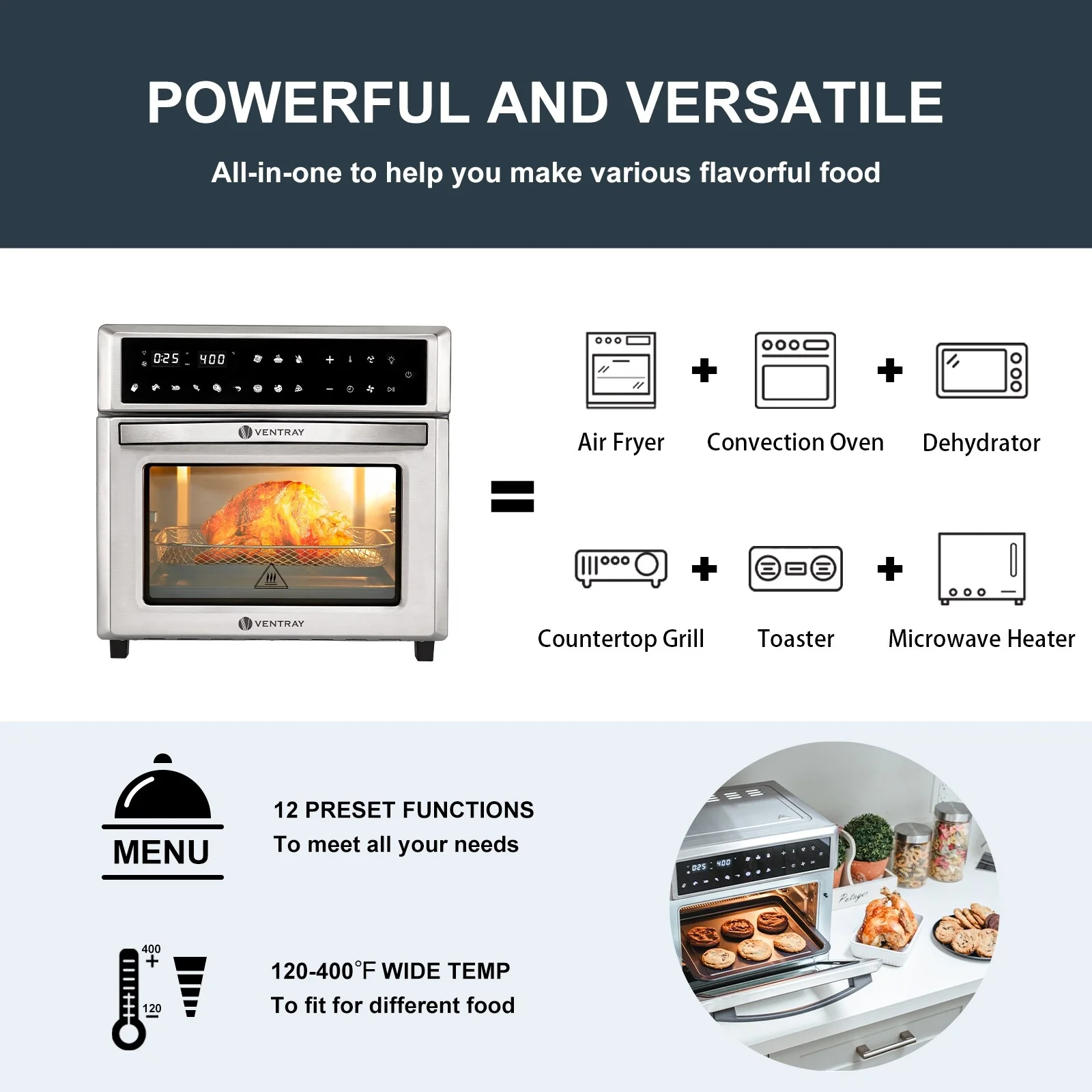 VENTRAY Convection Countertop Oven Master, 26QT Digital Controlled Electric Air Fryer Toaster