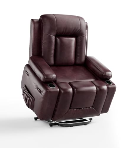 GarveeHome Power Lift Recliner Chair - Heat and Massage, Faux PU Electric Lift Recliner for Elderly & Mobility Impaired, Adjustable Back and Legs, Heavy Duty Lift Chair for Seniors