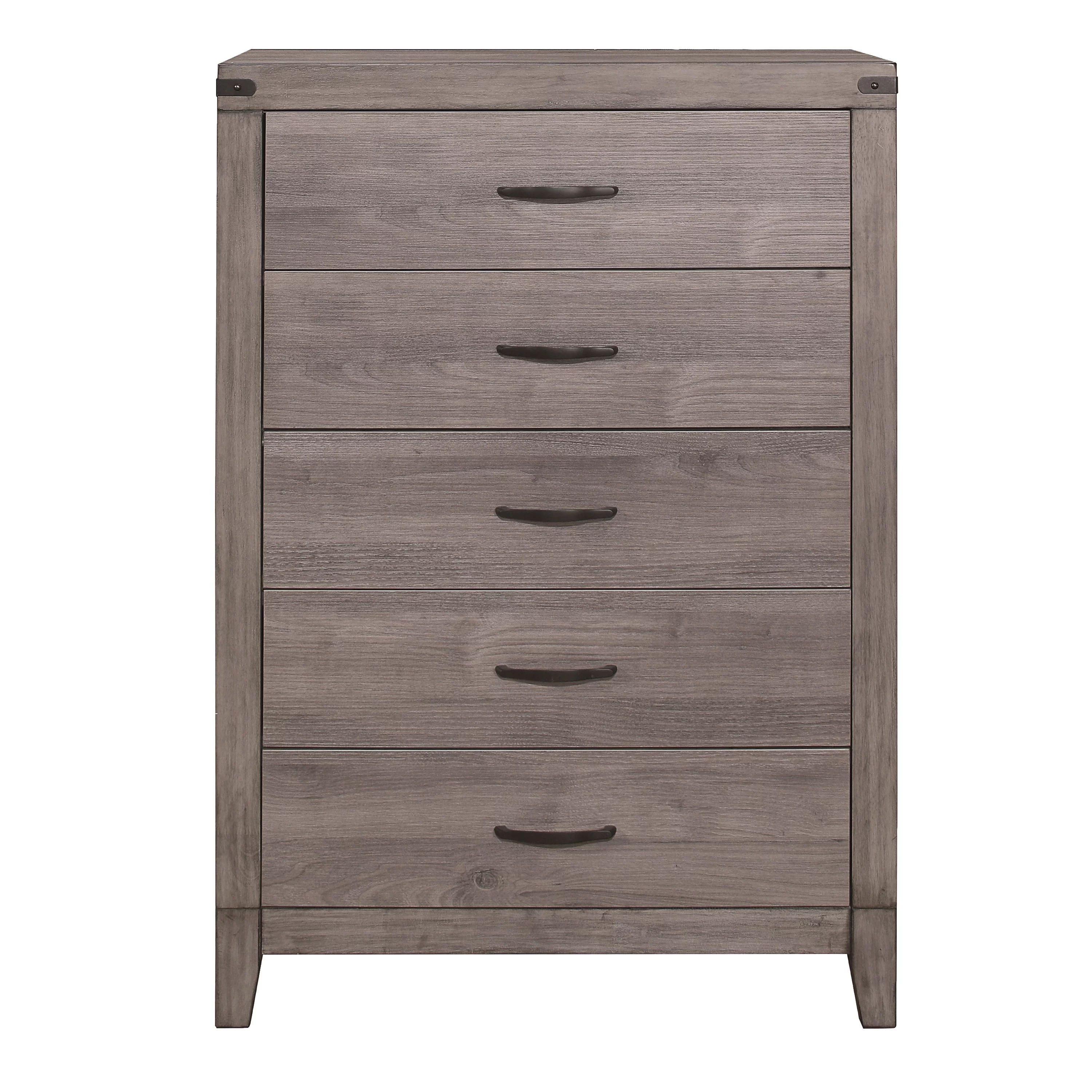 ikayaa Brownish Gray Finish 1pc Bedroom Chest of 5 Drawers Melamine Laminate Dark Metal Hardware Corner Rivets