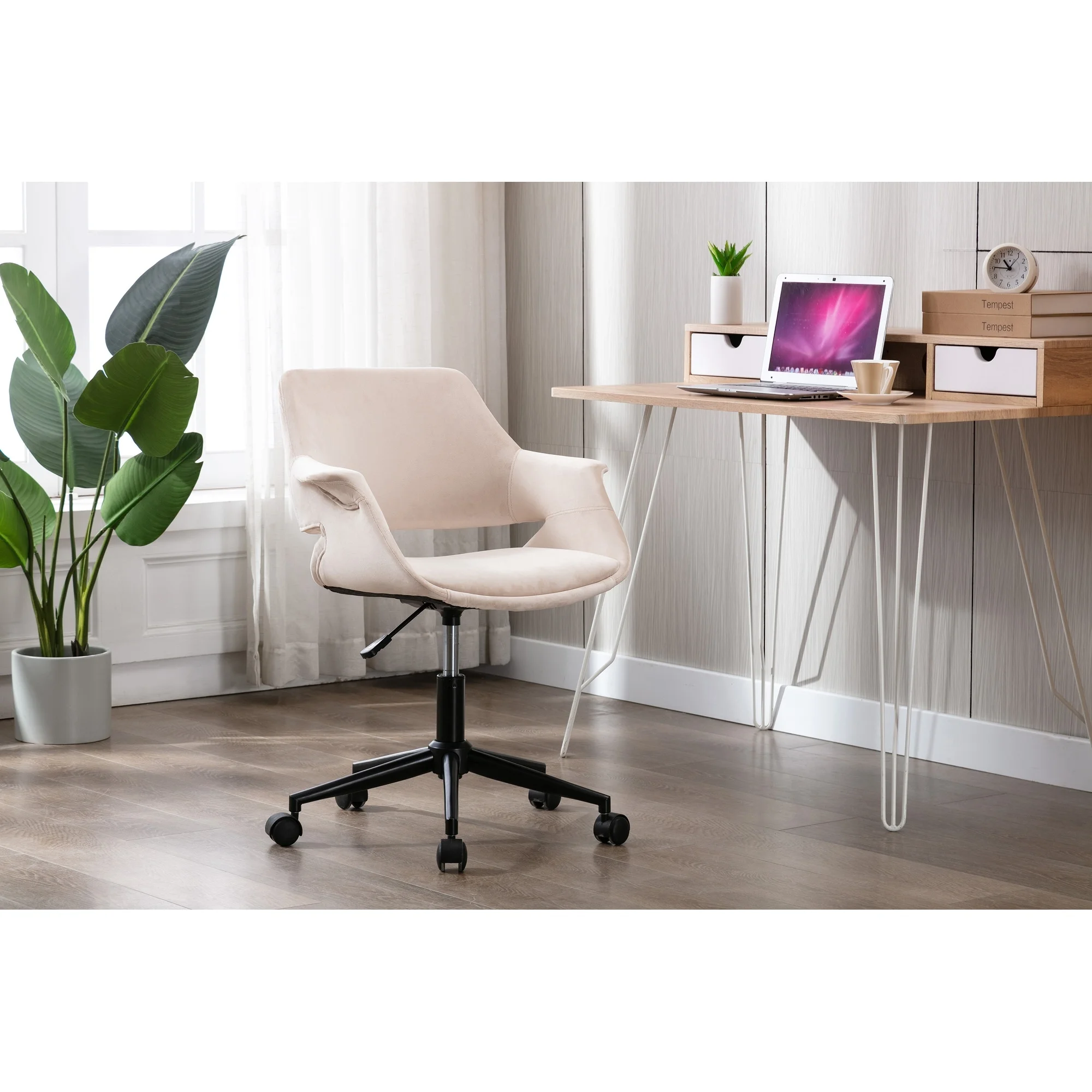 Porthos Home Rylee Office Chair With 360-degree Swivel, Instant Adjustable Height, Velvet Upholstery And Sturdy Iron Roller Castor Wheels (Great For Small Offices And Home Studios)