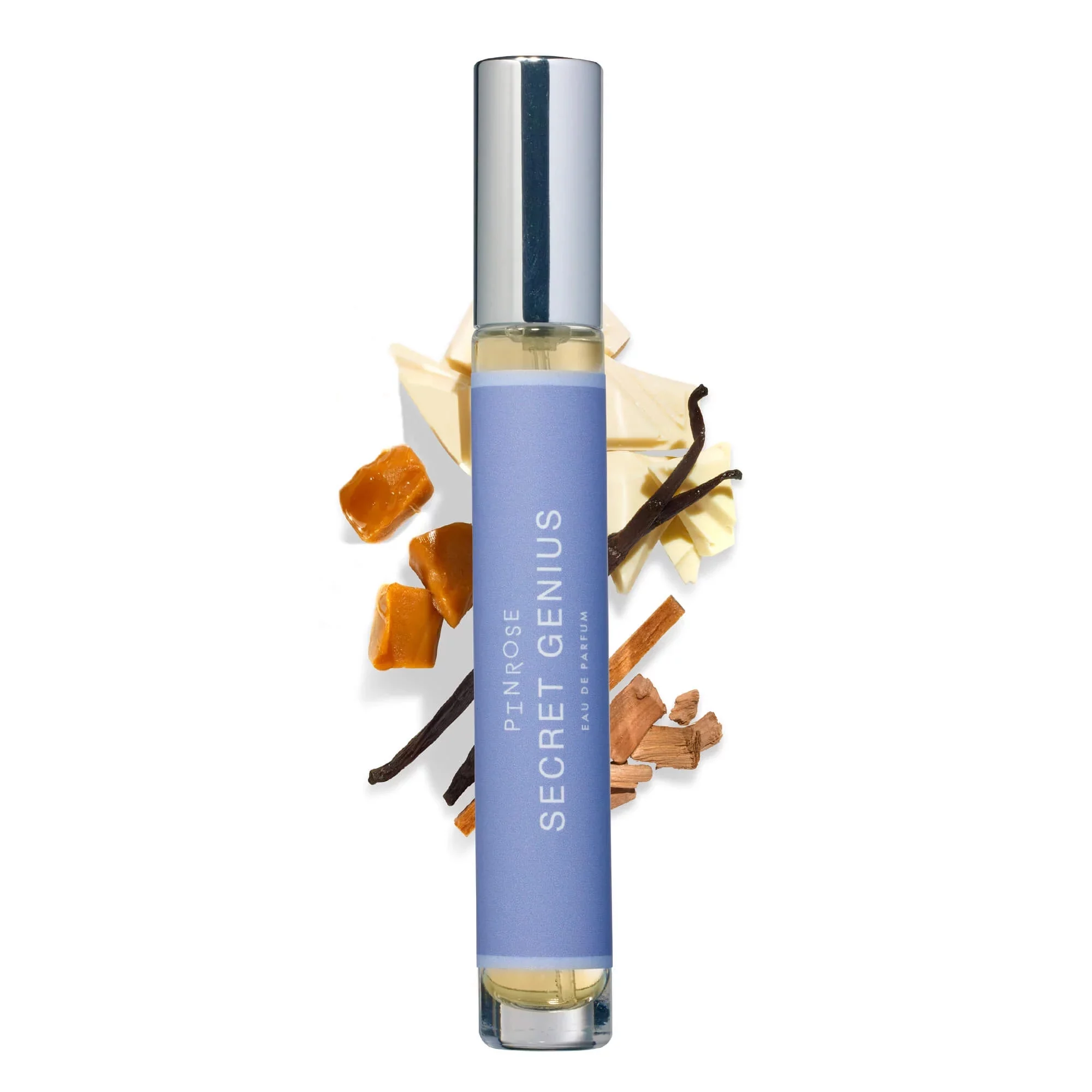 PINROSE Perfumes Secret Genius - Eau de Parfum Fragrance Travel Spray for Women - Vegan, Cruelty-free, and Hypoallergenic Scent w/ Essential Oils - Notes of Caramel, Vanilla, Sandalwood & Bergamot