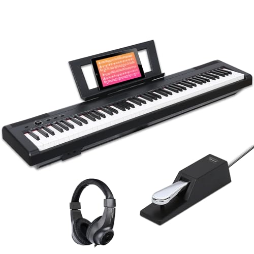 AODSK Weighted Piano 88-Key Beginner Digital Piano,Full Size Weighted keyboard with Hammer Action,with Sustain Pedal,15W Stereo Speakers,MP3 Function,Piano Lessons,Black,S-200