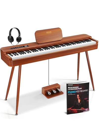 AKLOT Touchscreen Weighted Keyboard Piano: 88-Key Graded Hammer Action Digital Piano, Handcrafted Round-Edged Design, Triple Pedal, Stand, USB-MIDI, Headphone, Beginner Lesson Book (AUR-LS01 Walnut)