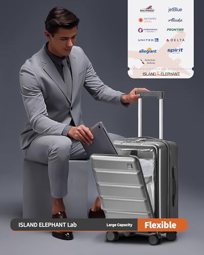 20 IN Carry On Luggage 22x14x9 Airline Approved - Front Pocket Hardside Travel Suitcase Unbreakable -with Cup Holder,Charging Port,Side Pothook, 360°Spinner Wheels, TSA Lock-Grey