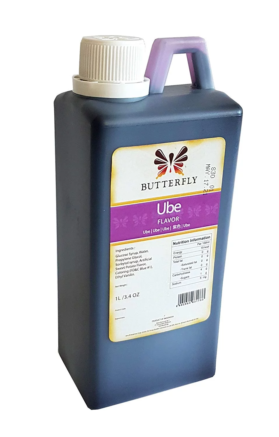 Ube Purple Yam Flavoring Extract Restaurant Size by Butterfly 1 Liter, 33.8 Ounce