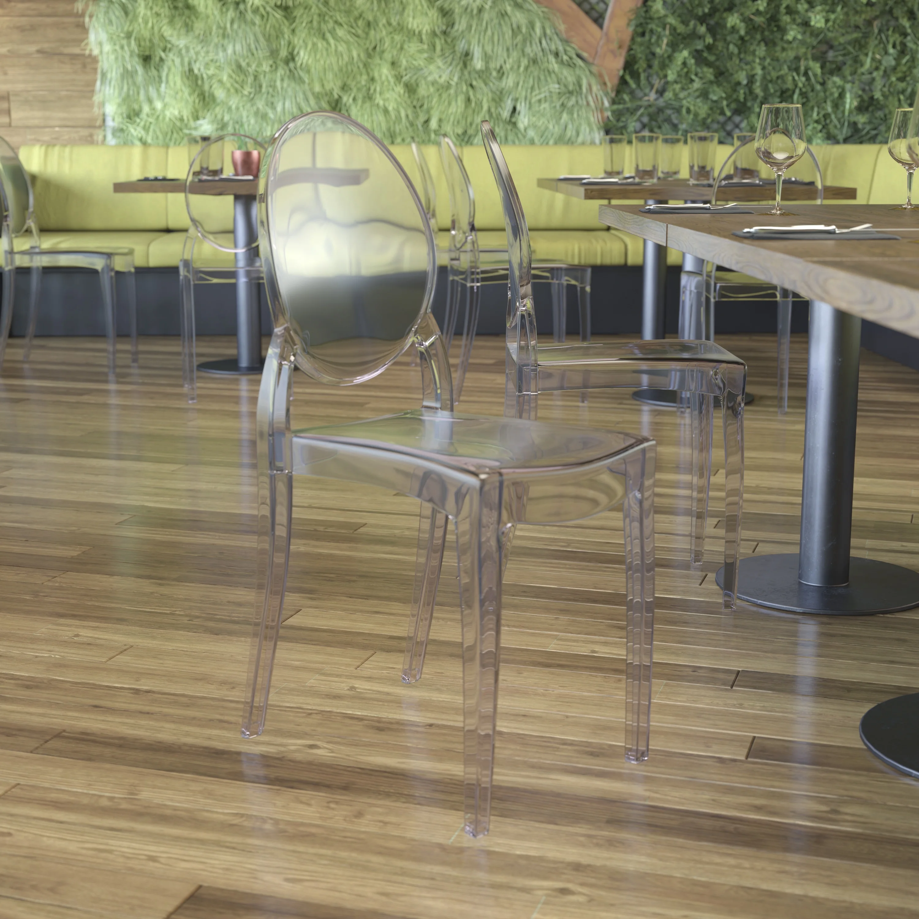 Flash Furniture Revna Series Ghost Chair, Set of 4, Clear Plastic