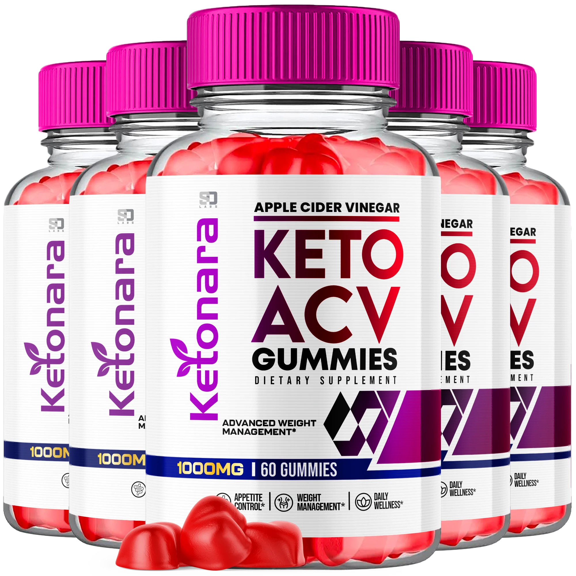 (5 Pack) Ketonara Keto ACV Gummies - Apple Cider Vinegar Supplement for Energy & Focus - Dietary Supplement Gummies with Apple Cider Vinegar Folate Vitamin B12 B6 Beet Root (300 Gummies)