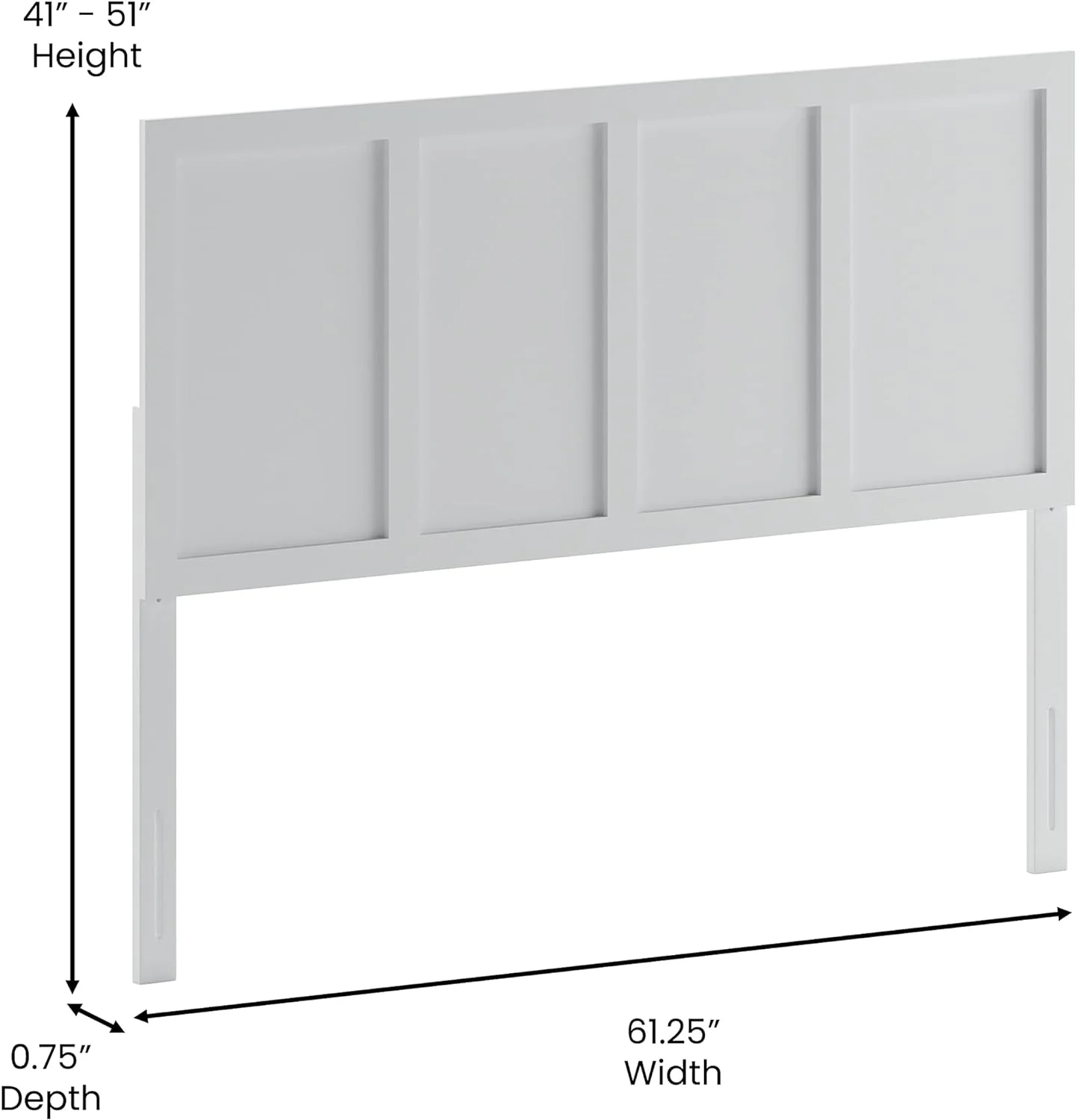 Omar Queen Size Four Panel Wooden Adjustable Headboard In White