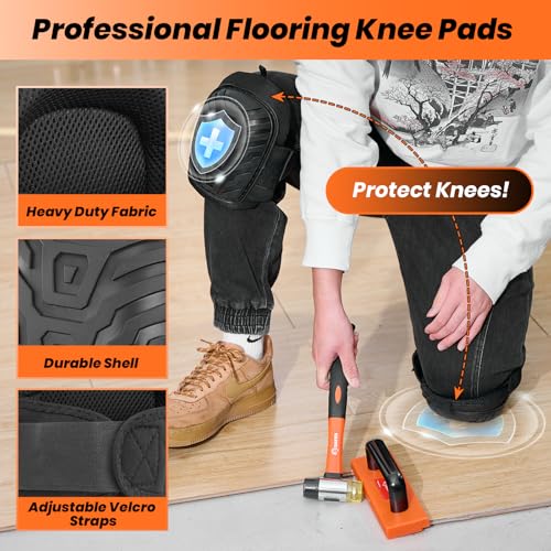 Saker Laminate Flooring Tools, 65-Piece Wood Flooring Installation Kit with 60 Flooring Spacers,Tapping Block with Handle, Pull Bar, 10”Contour Gauge, Rubber Mallet, Tape Measure