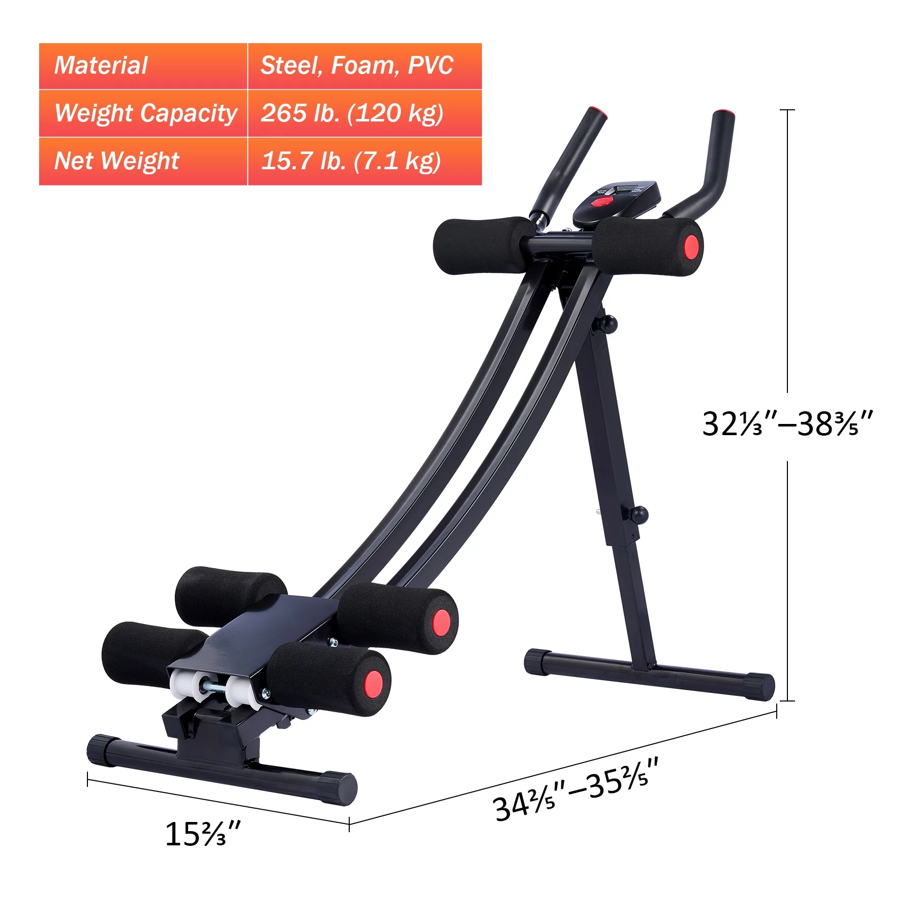 Preenex Ab Core Trainer Home Gym Waist Toning Machine with Display and 4 Incline Levels