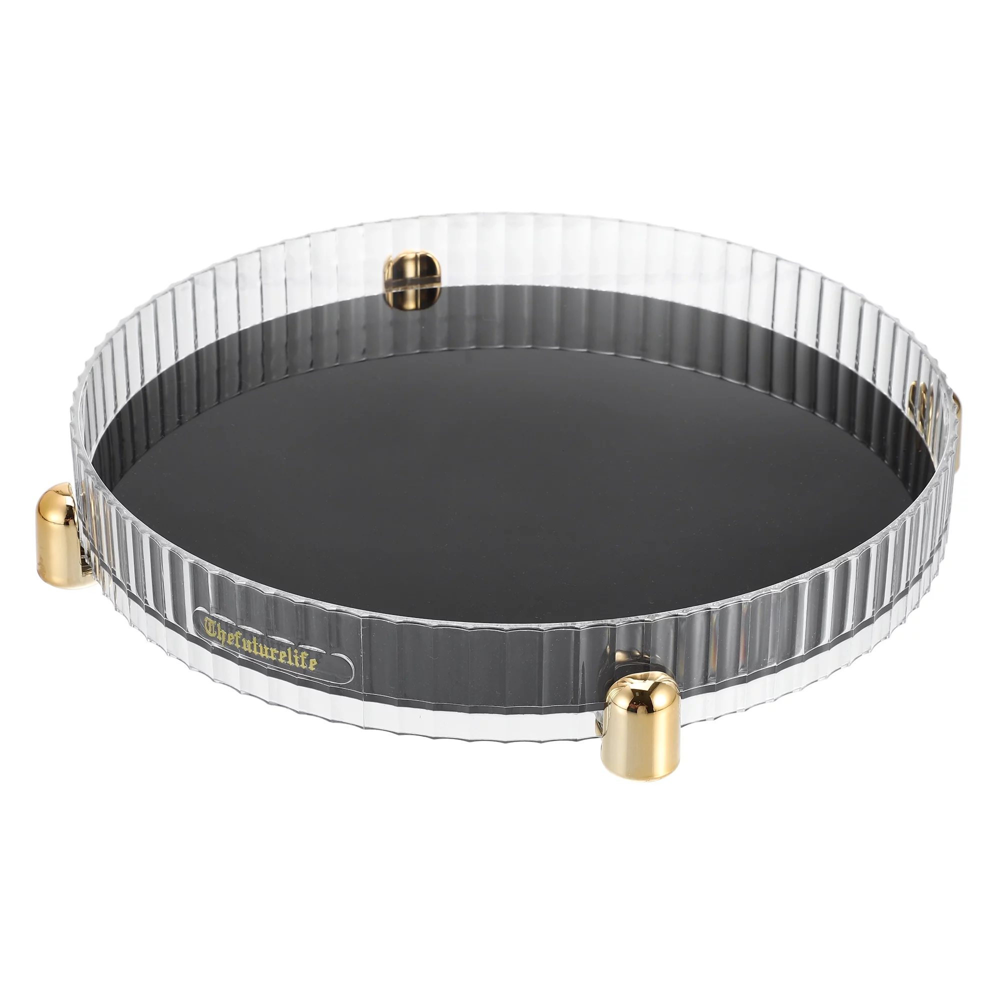 Unique Bargains Makeup Perfumes Organizer 360 Degree Rotating Round Storage Tray Lazy Susan Dressers Storage Gray