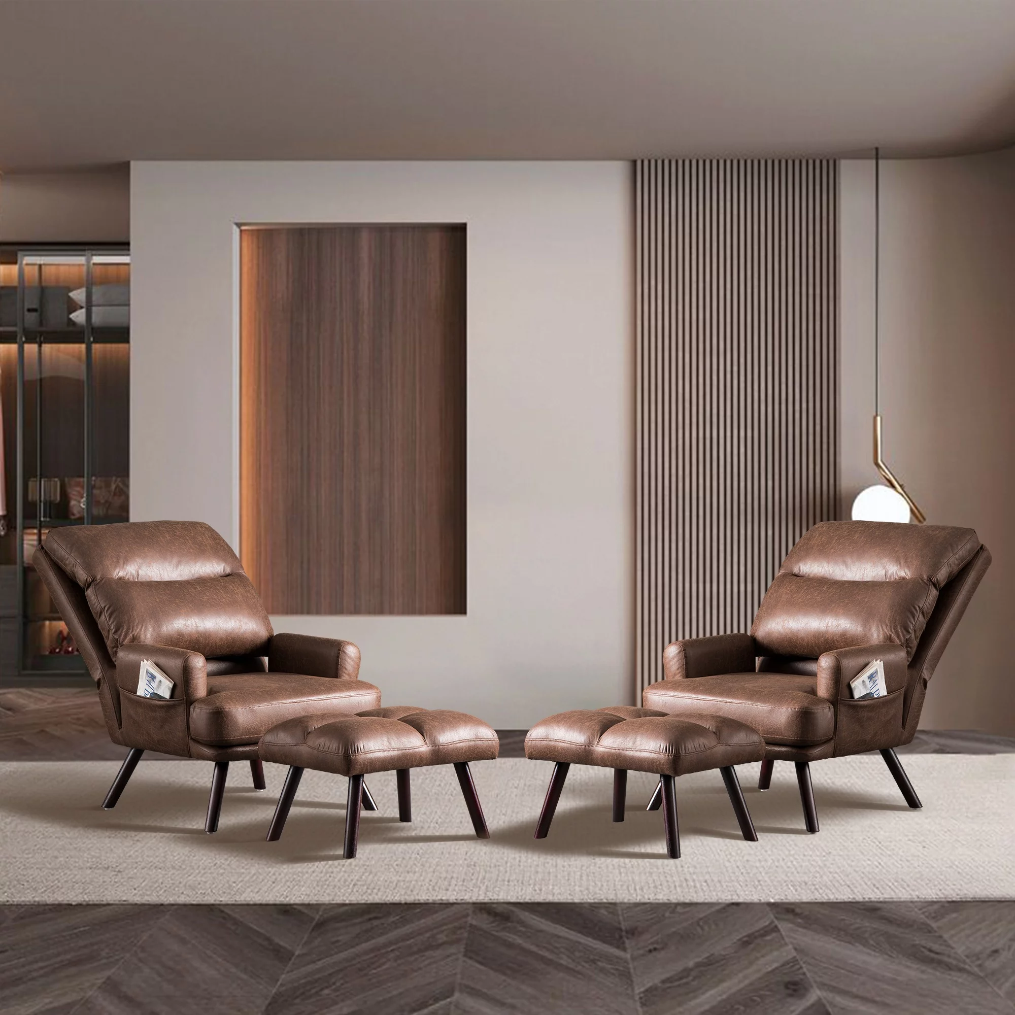 Ovios Living Room Chair with Ottoman Modern Accent Chair with Adjustable Backrest and a Side Pocket