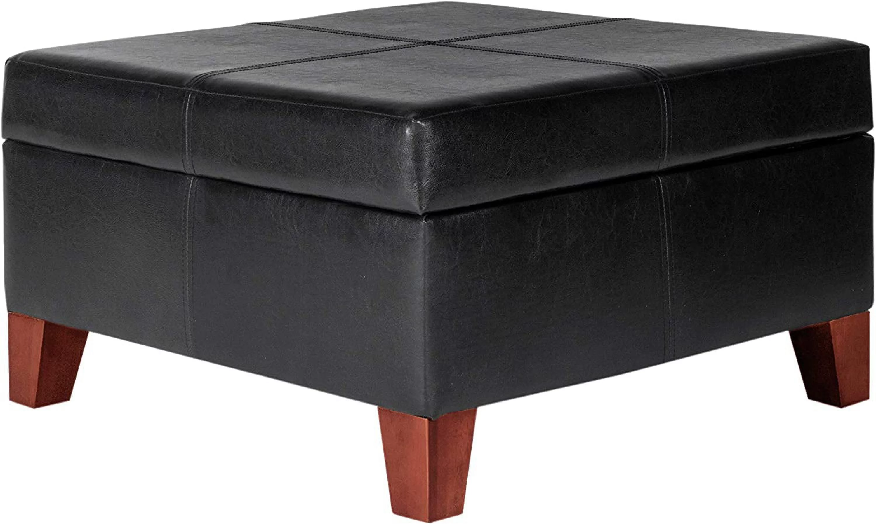 YINCHEN Home Decor |K2380-E169 | Luxury Large Faux Leather Square Storage Ottoman | Ottoman with Storage for Living Room & Bedroom, Black