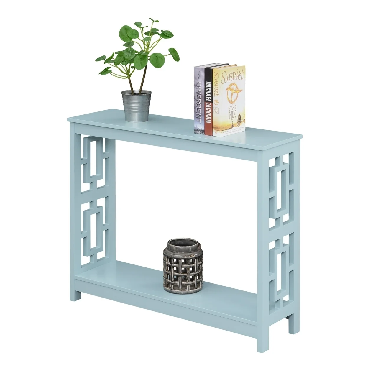 Convenience Concepts Town Square Console Table with Shelf, Sea Foam Blue