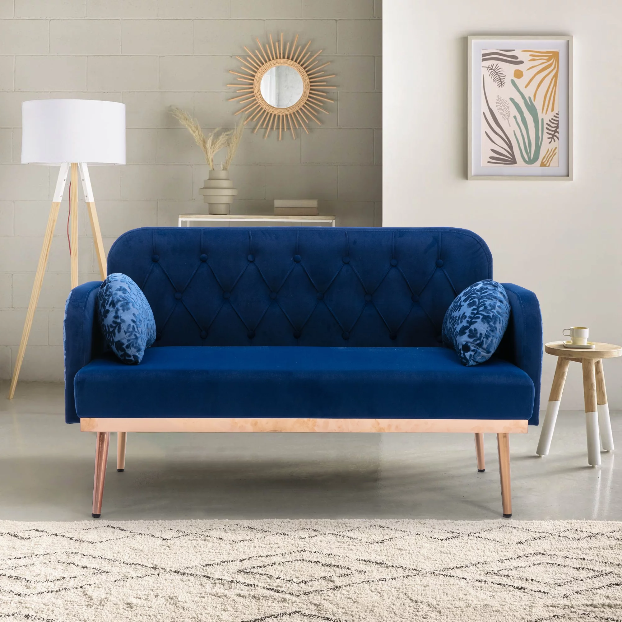 Velvet Accent Loveseat Sofa with Metal Feet
