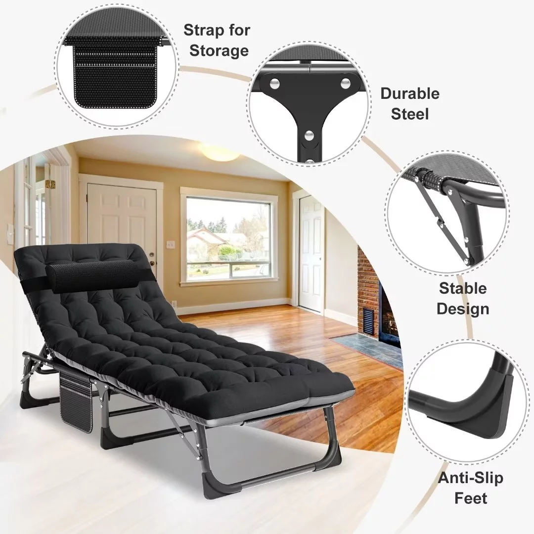 Docred Patio Chaise Lounge Chair ,Outdoor Portable Adjustable with 5 Positions Folding Pool Recliner with mattress,Patio ,Beach,Camp | Max Weight Capacity 440 lbs