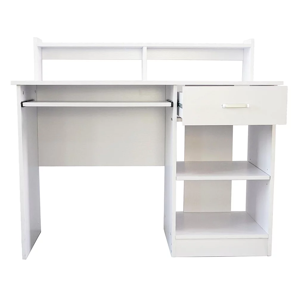 Office Table, Computer Desk Home Office Workstation Laptop Study Table with Drawer Keyboard Tray White