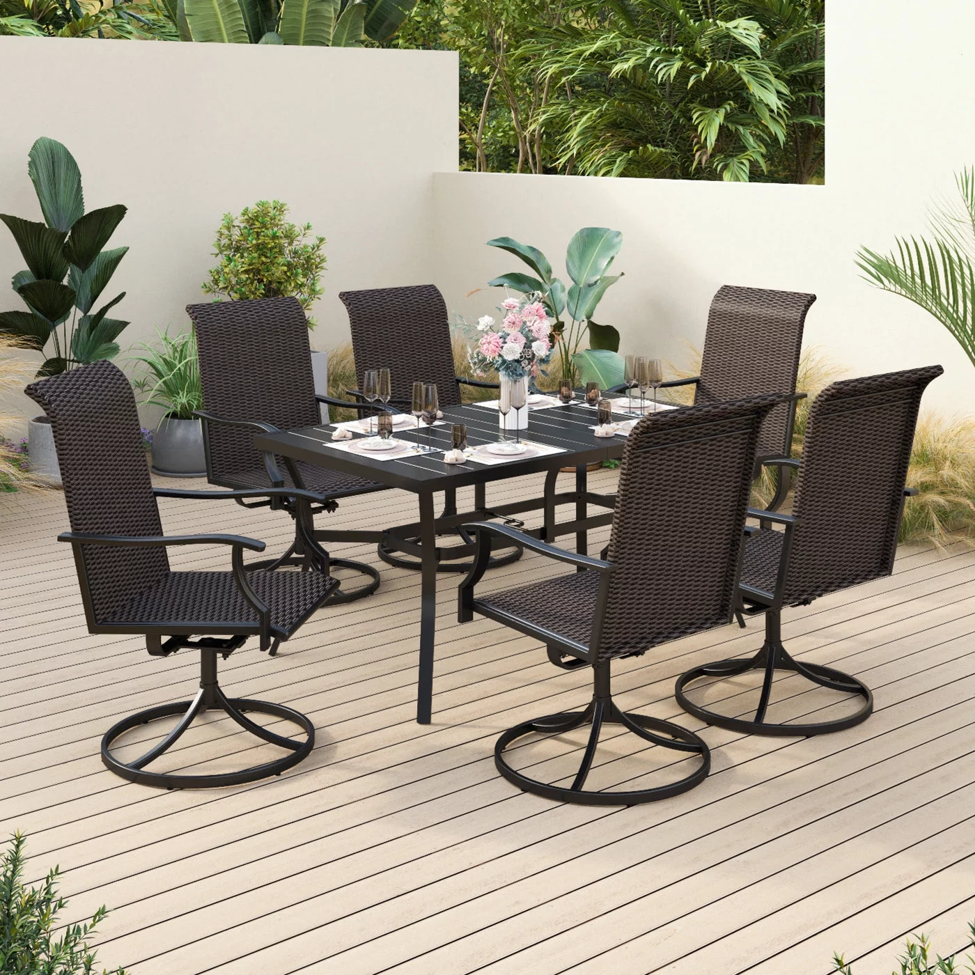 Sophia & William 7 Pieces Wicker Rattan Outdoor Patio Dining Set
