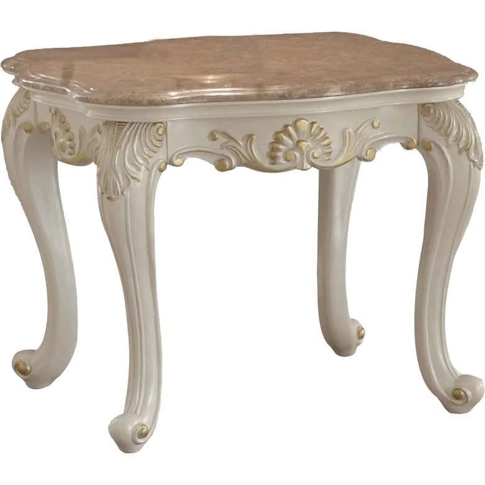 Benzara BM177690 Wooden End Table with Marble Top, Pearl White - 24 x 28 x 26 in.