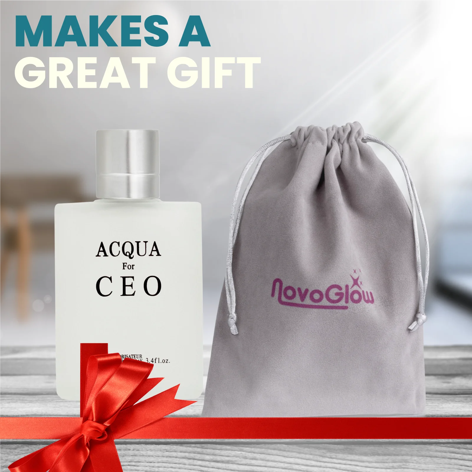 NovoGlow AQUA FOR CEO, Eau de Toilette Spray Perfume, Fragrance For Men- Daywear, Casual Daily Cologne Set with Deluxe Suede Pouch- 3.4 Oz Bottle- Ideal EDT Beauty Gift for Birthday, Anniversary