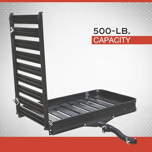 Ultra-Tow Aluminum Hitch Cargo Carrier with Ramp - 500-Lb. Capacity, Black, 60in. x 30in. x 4in.