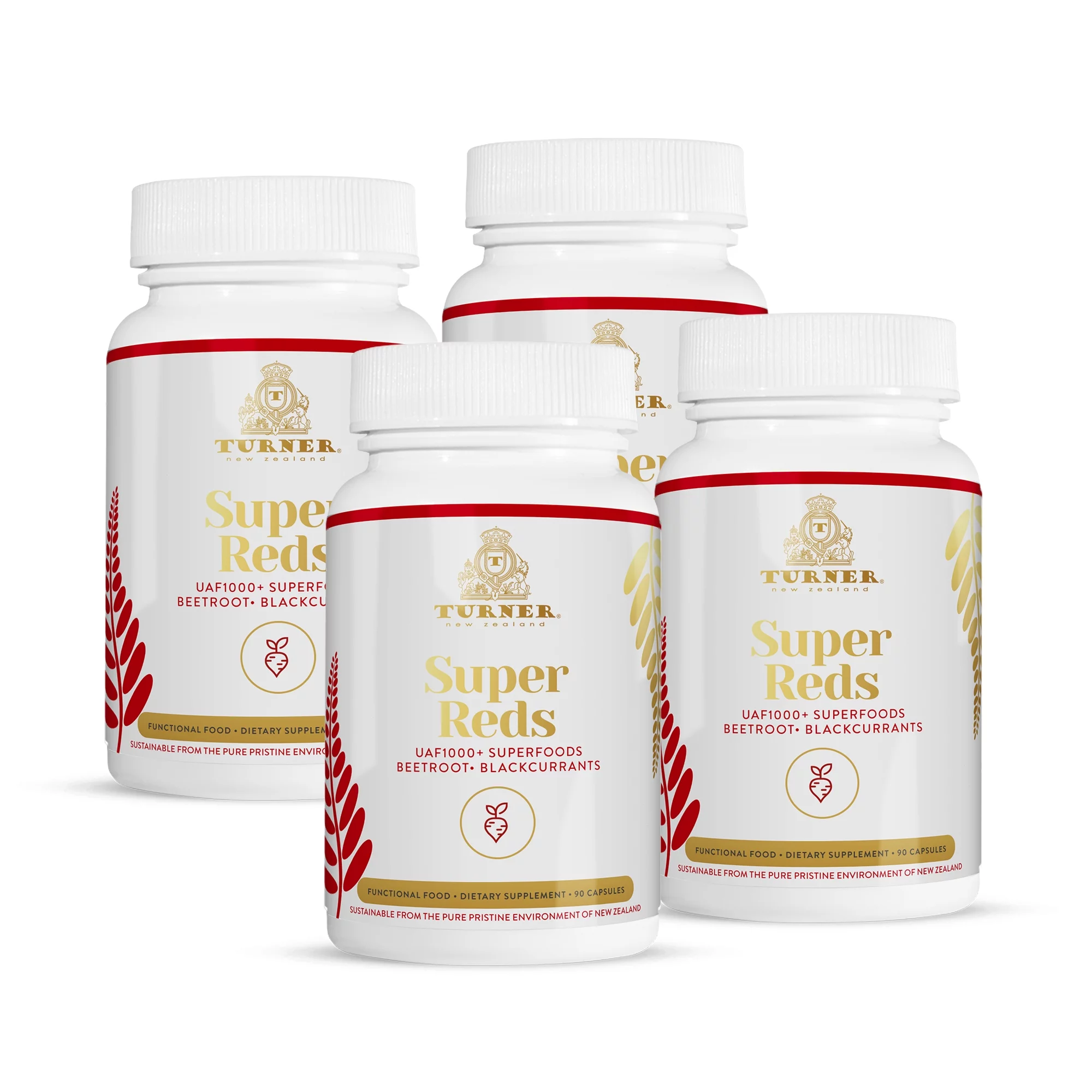 TURNER UAF1000+ Super Reds Capsules, Antioxidants, Superfood Energy, Essential Veggies, 360 Pills, 4 Bottles