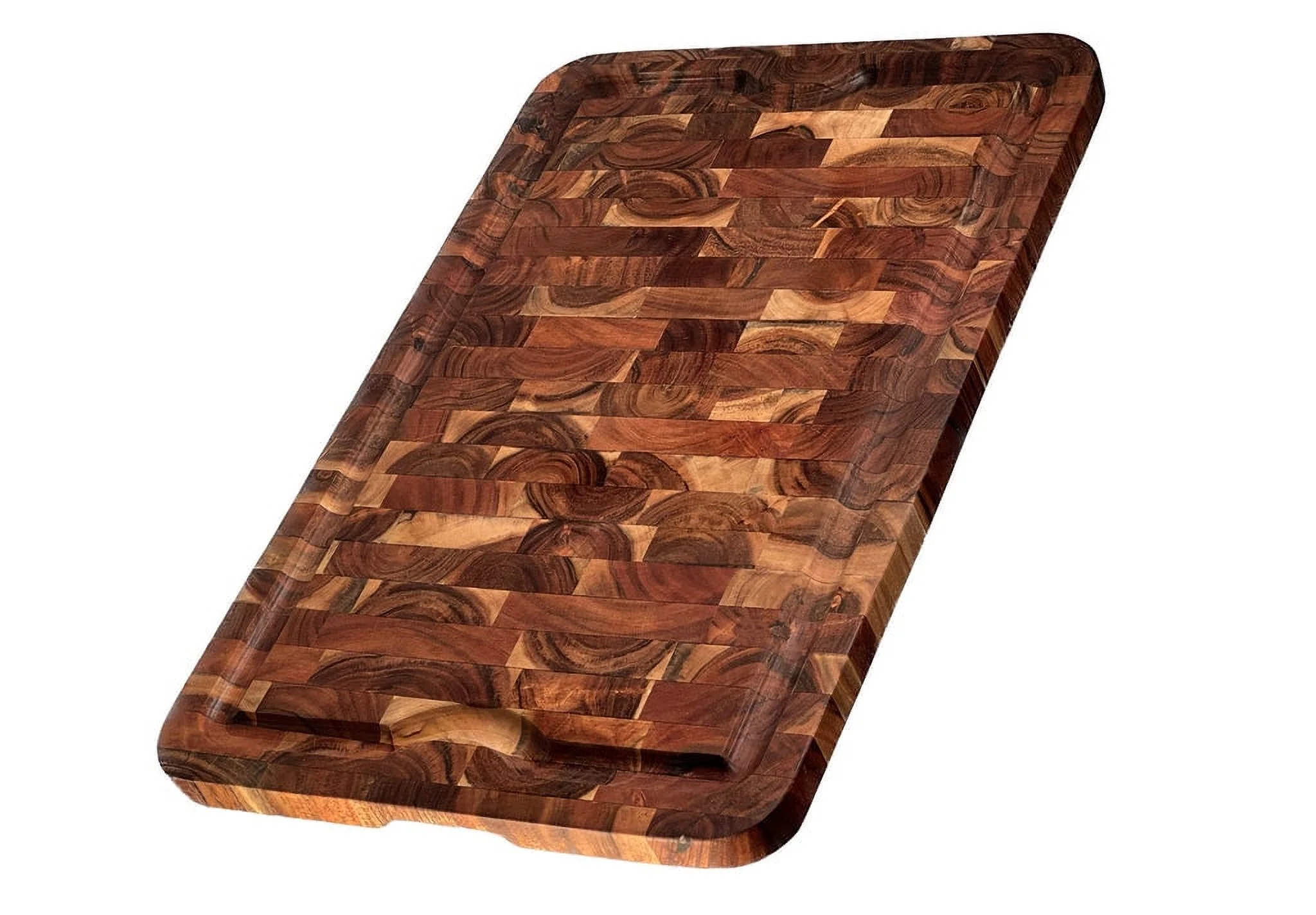 mountain woods egxlac organic end-grain hardwood acacia cutting, juice groove, best chopping board (butcher block) for meat, cheese, vegetable serving tray, 24 x 16 x 1