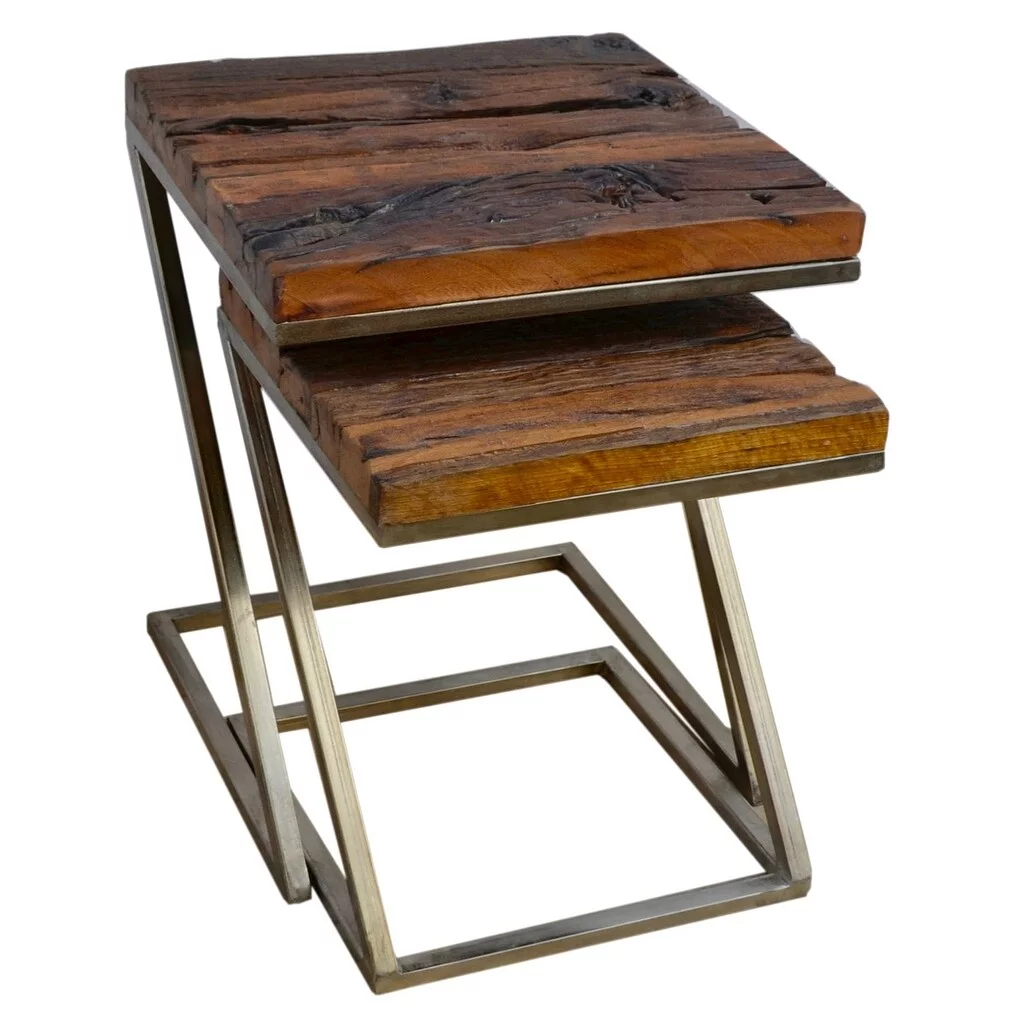 Wood Square Nesting Tables ALTA with Silver Base