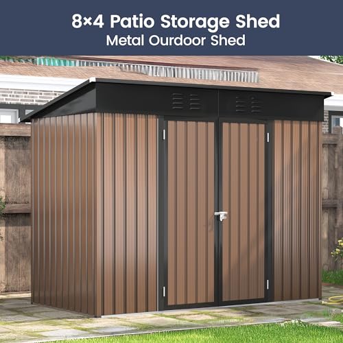 UDPATIO Outdoor Storage Shed 6 x 6 FT, Resin Garden Sheds with Floor Plastic Patio Outdoor Storage Shed with Lockable Door for Tool, Bike, Garbage Gray White