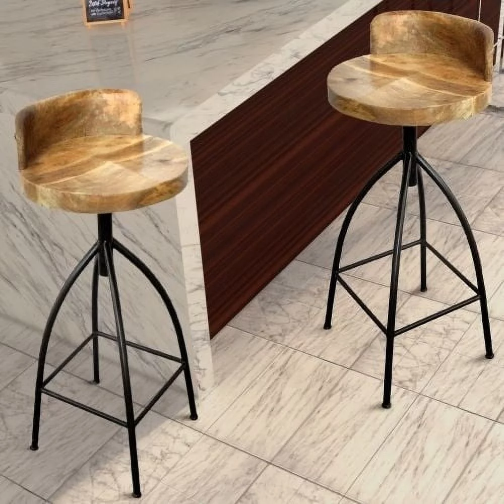 Industrial Style Adjustable Swivel Bar Stool With Backrest- Saltoro Sherpi