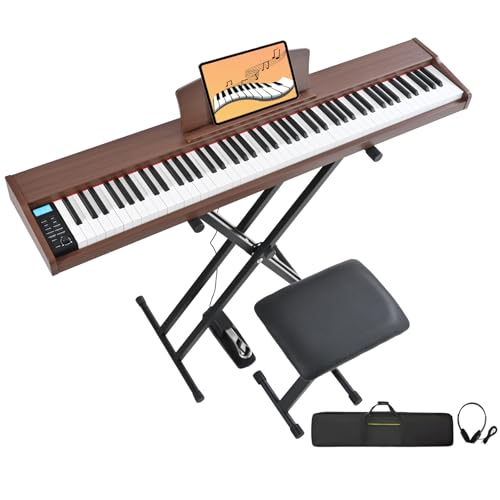 Digital Piano 88 Key Weighted with Piano Bench, 88 Key Full Size Semi Weighted Keyboard Piano, Electronic Piano for Beginner,with Adjustable Stand,Carrying Case,Sustain Pedal,Headphone (Black)