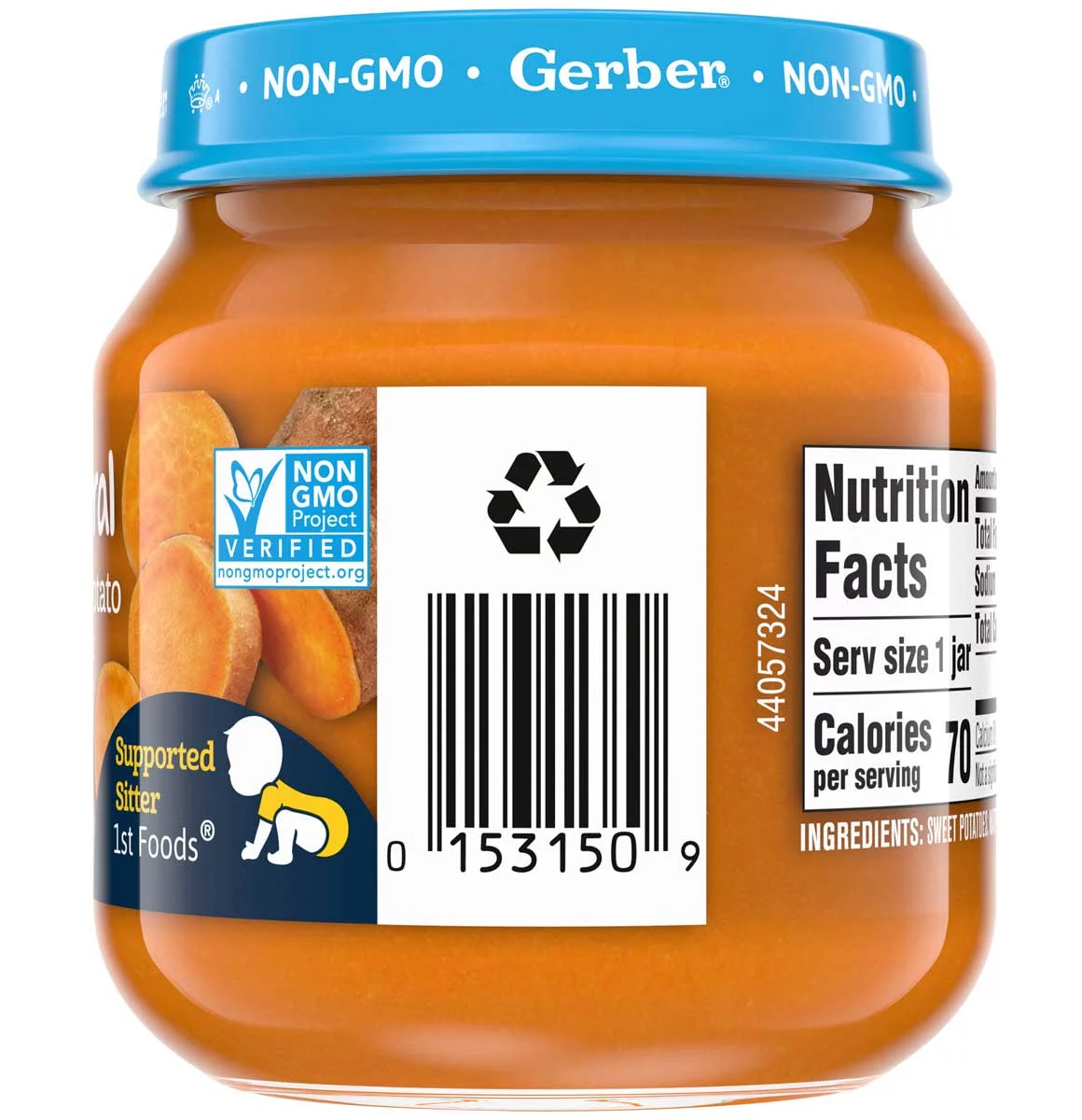Gerber Natural Stage 1 Baby Food, Sweet Potato with Vitamin C, 4 oz Jar, 10 Pack