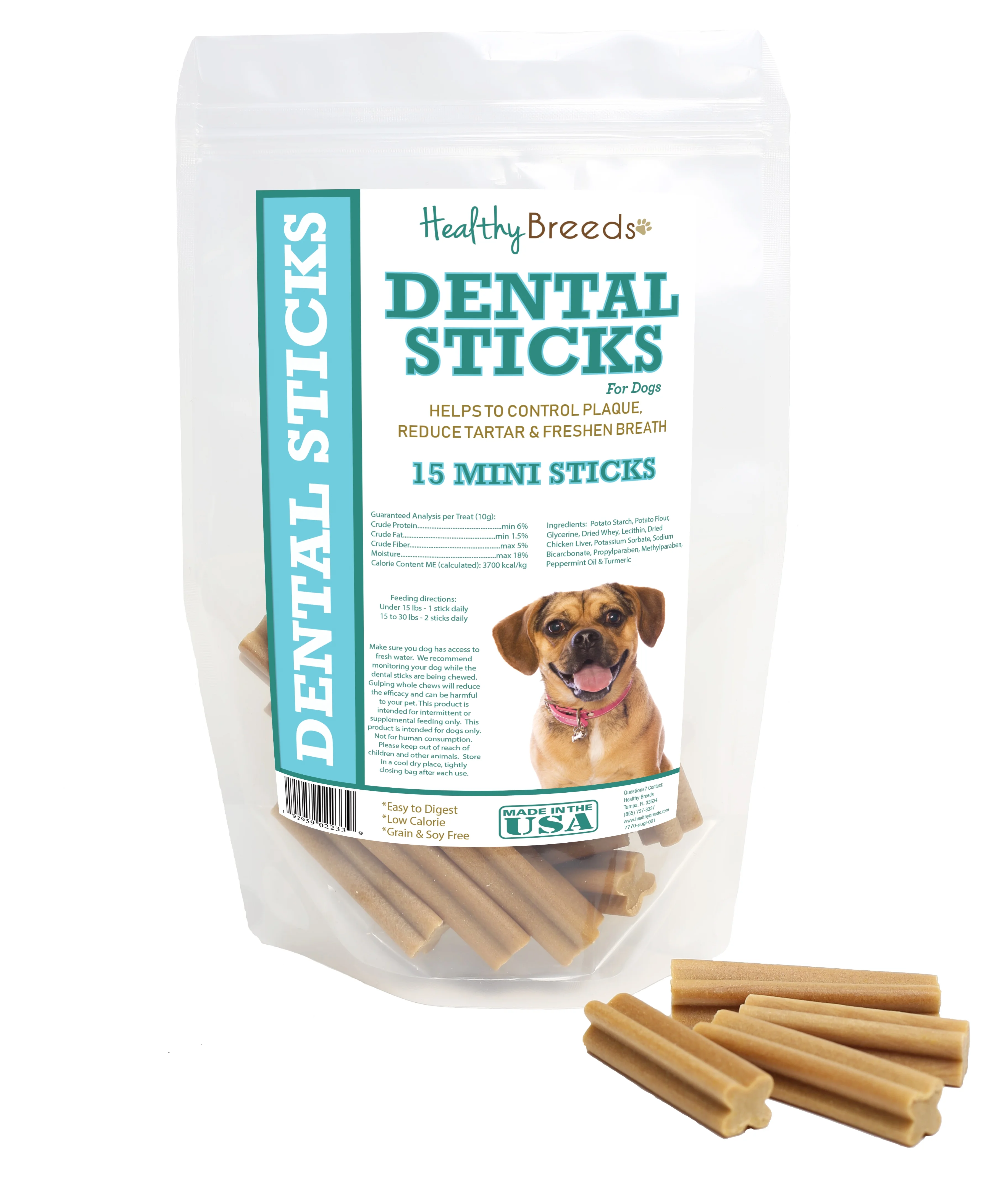 Healthy Breeds Puggle Dental Sticks Minis 15 Count