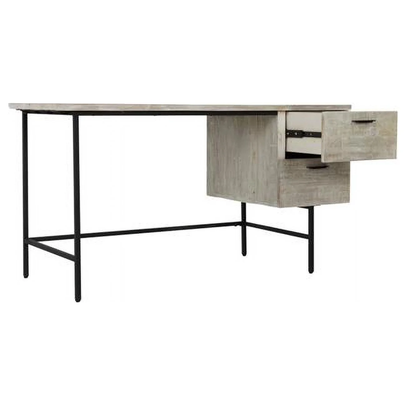 HomeRoots 520653 55 in. Solid Wood Writing Desk with Two Drawers, Ivory & Black