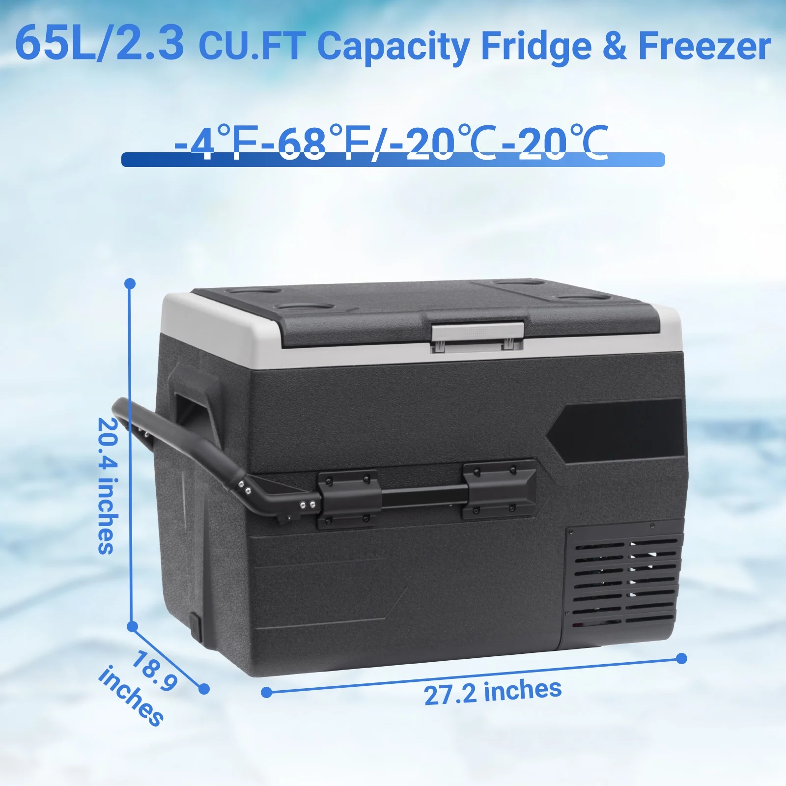 SMAD Camping Mini Freezer, Car Fridge, 65L -20℃ to 20℃, Quiet 12V/24V Electric Compressor Cool Box