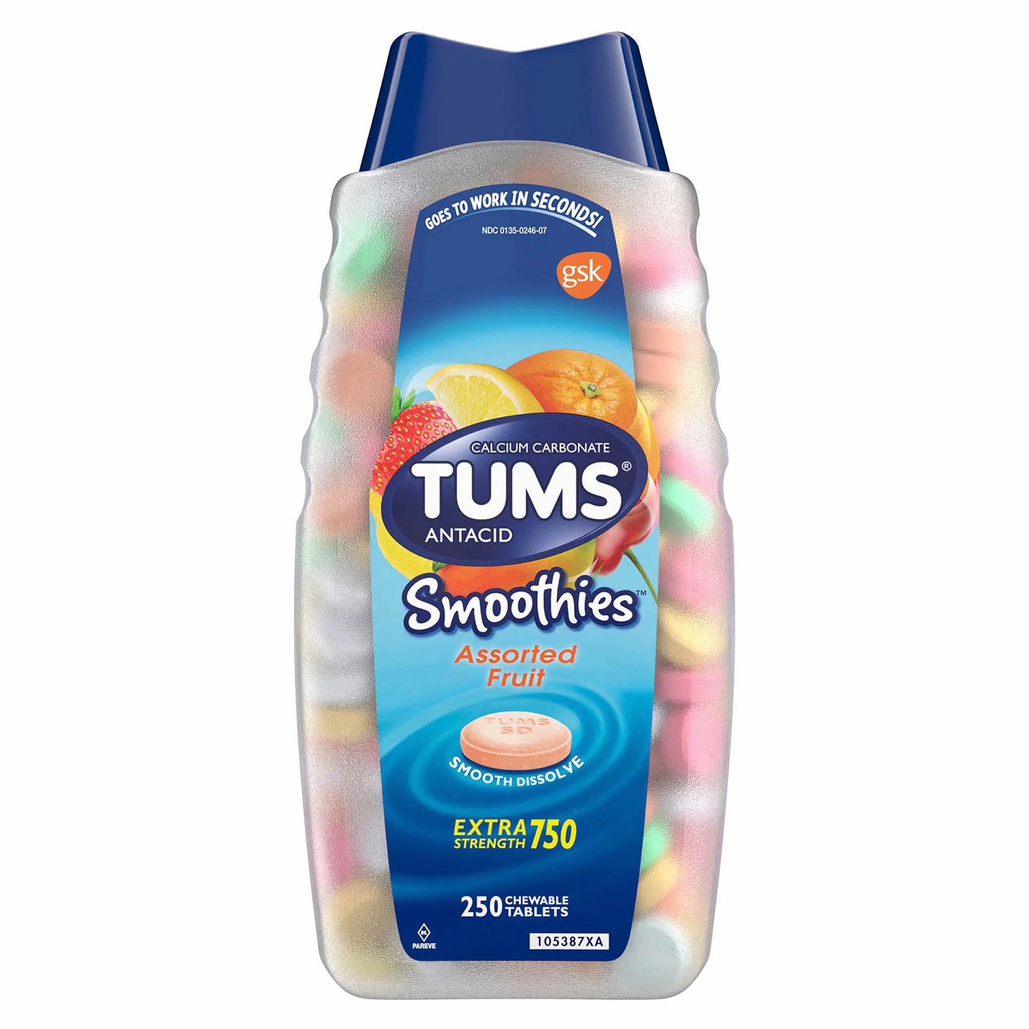 Product of Tums Smoothies Assorted Fruit Flavor Chewable Tablets, 250 ct. - [Bulk Savings]