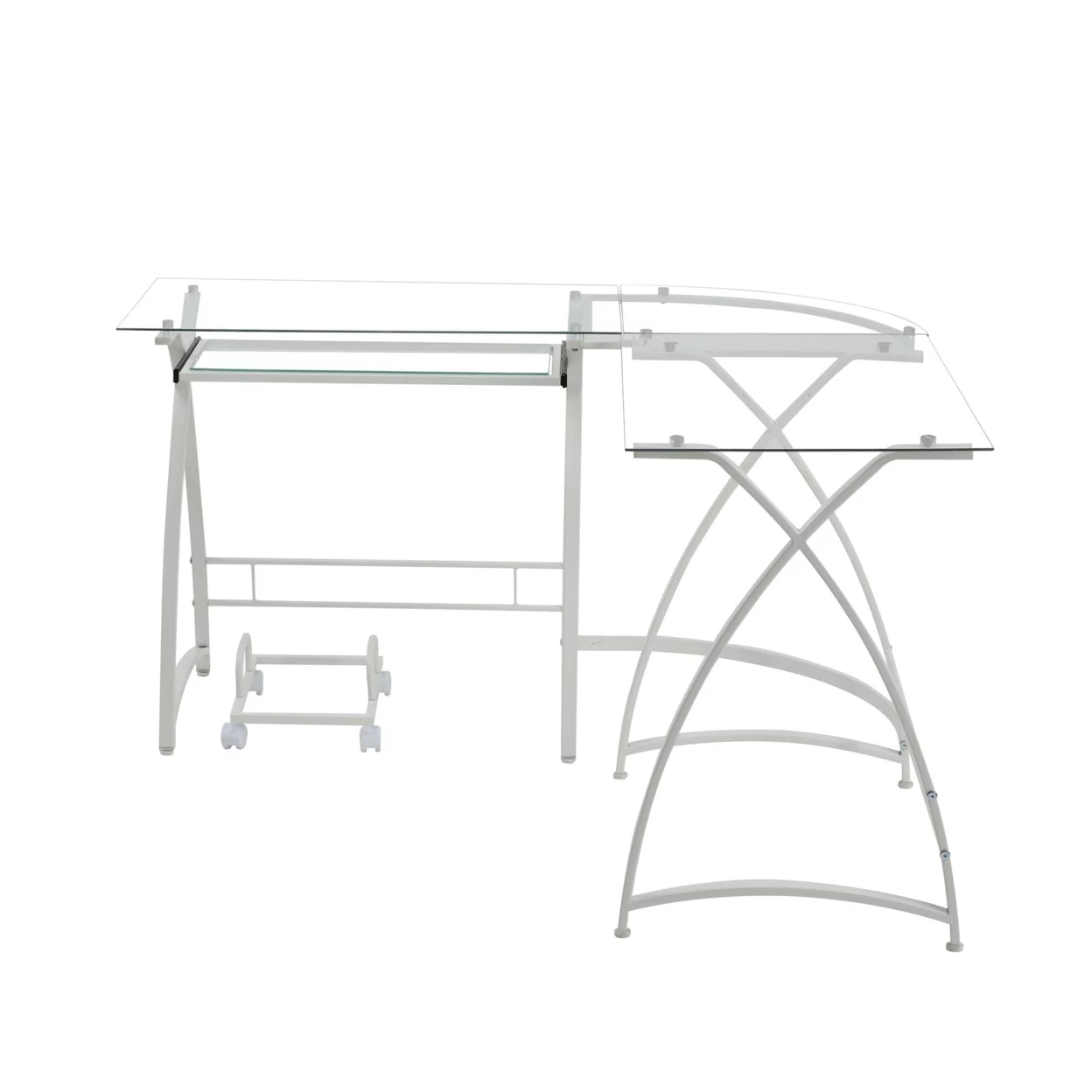 L Shape Computer Desk with CPU Holder and Casters, White- Saltoro Sherpi