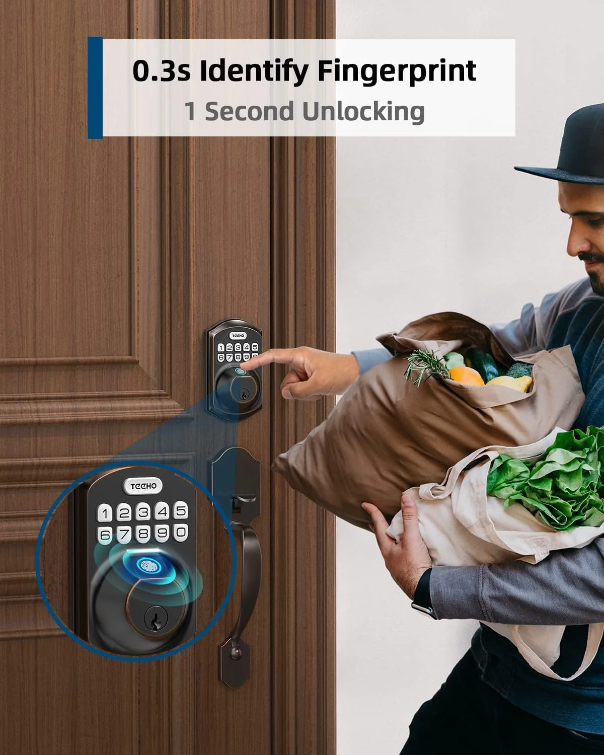 TEEHO Fingerprint Keyless Entry Keypad Smart Electronic Deadbolt Door Lock with 2 Handles Set 5.09 Pounds - Oil Rubbed Bronze
