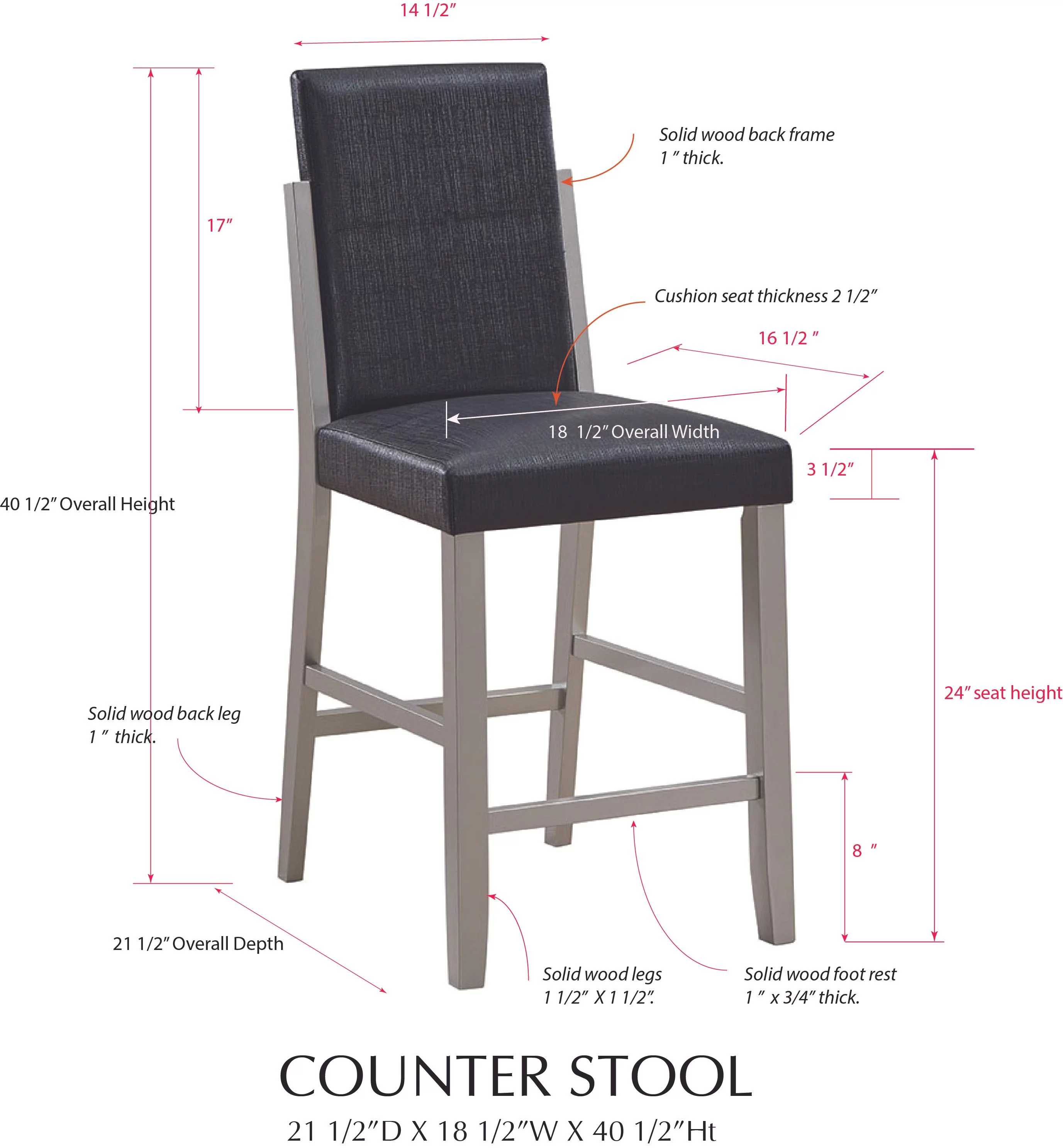 Luder Counter Height Bar Stools, Black Vinyl & Champagne Wood (Set of 2)