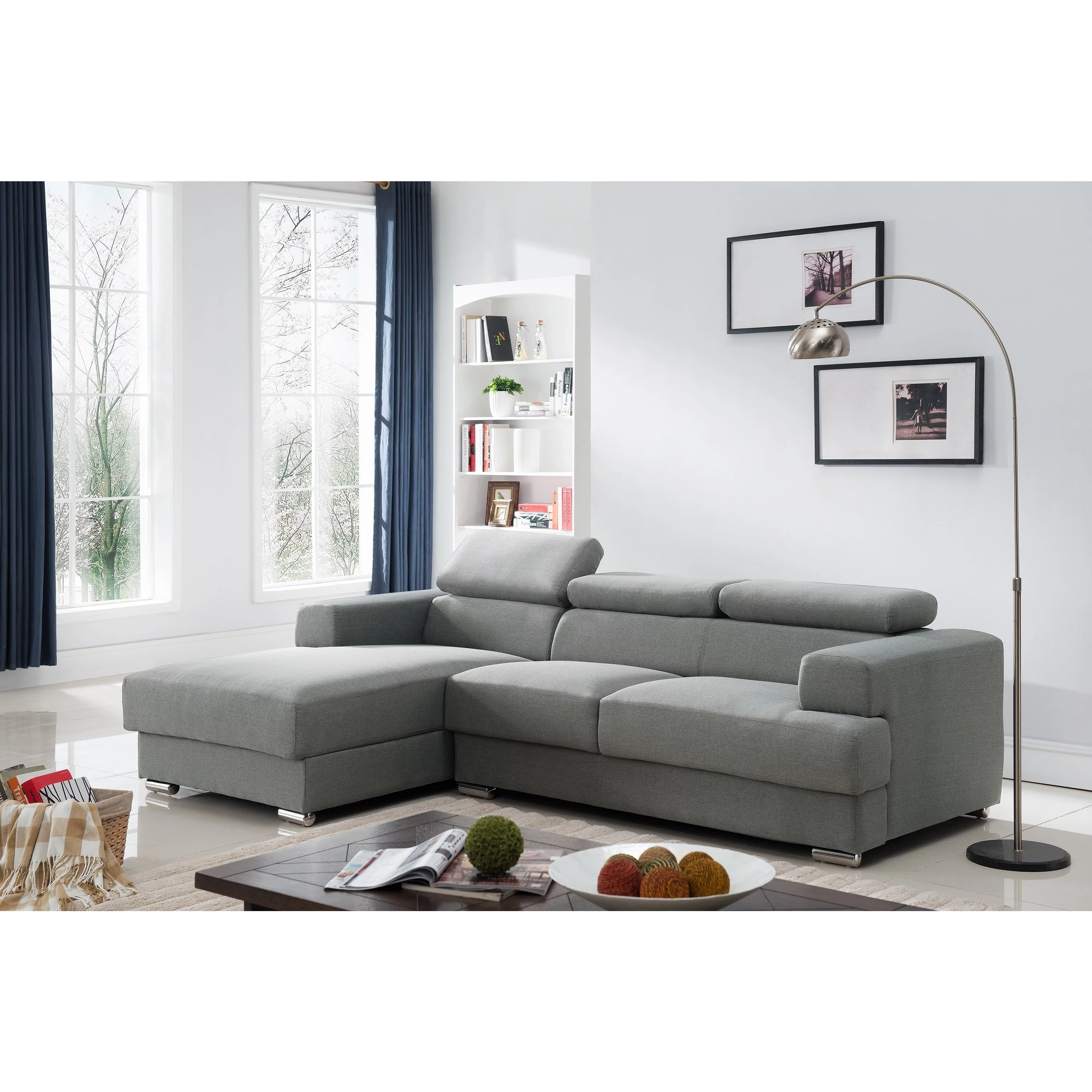 Gabriel Contemporary Fabric Upholstered 2-Pc Left Facing Sectional Sofa, Grey
