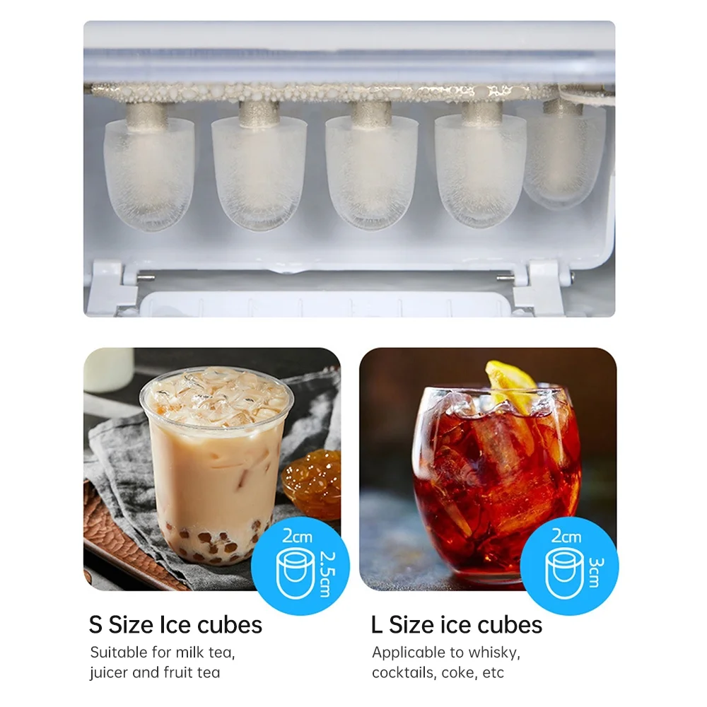 Countertop Ice Maker - Produces 10 Cubes in 6 Mins, 26lbs in 24Hrs, Self-Cleaning, Includes Ice Scoop and Basket, 2 Ice Sizes, Ideal for Home, Kitchen, Office, Bar, Party