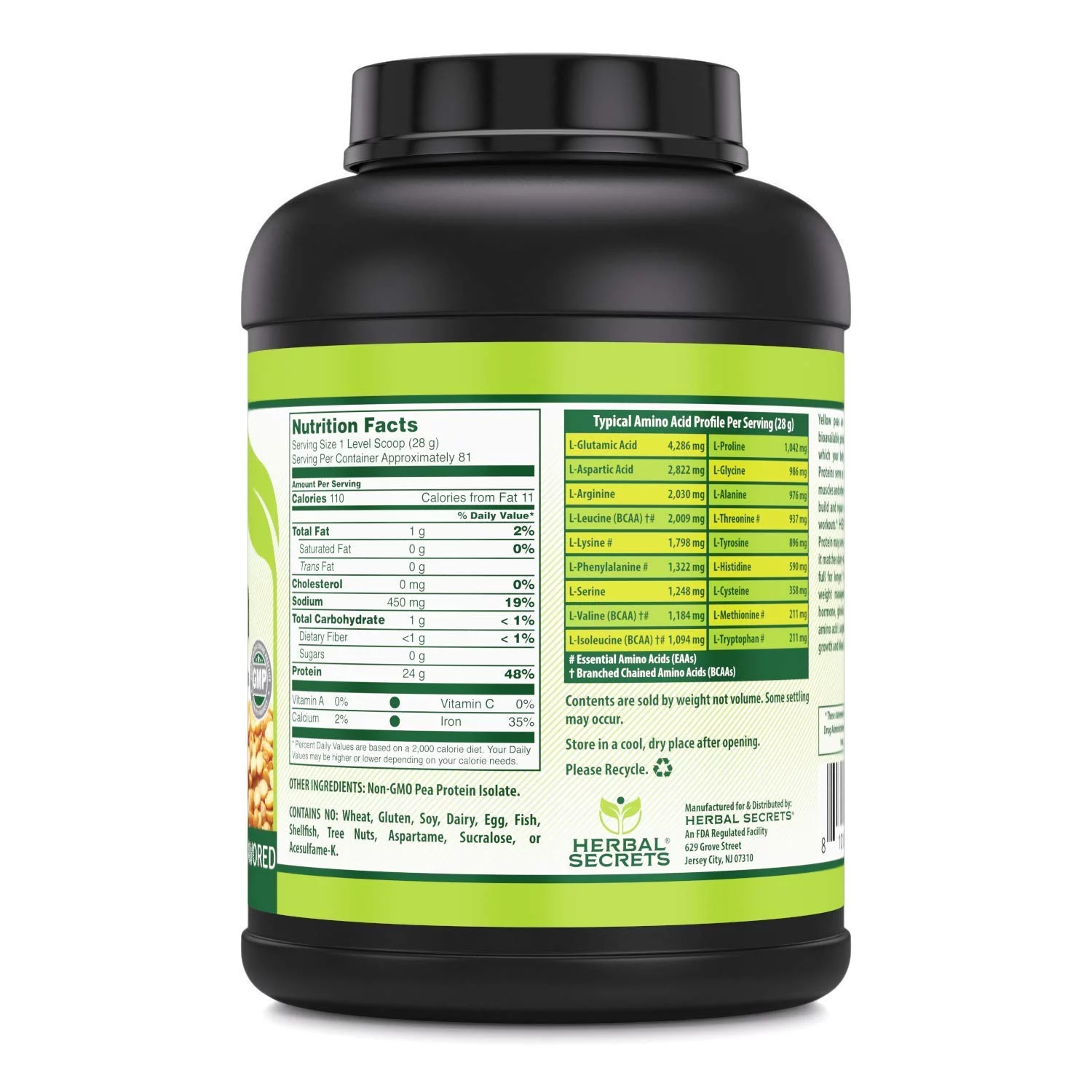 Herbal Secrets Pea Protein Powder - 5 Lbs (Non-GMO) Unflavored - Supports Lean Mass Muscle - Supports Energy Production - Supports Cardiovascular & Kidney Health*