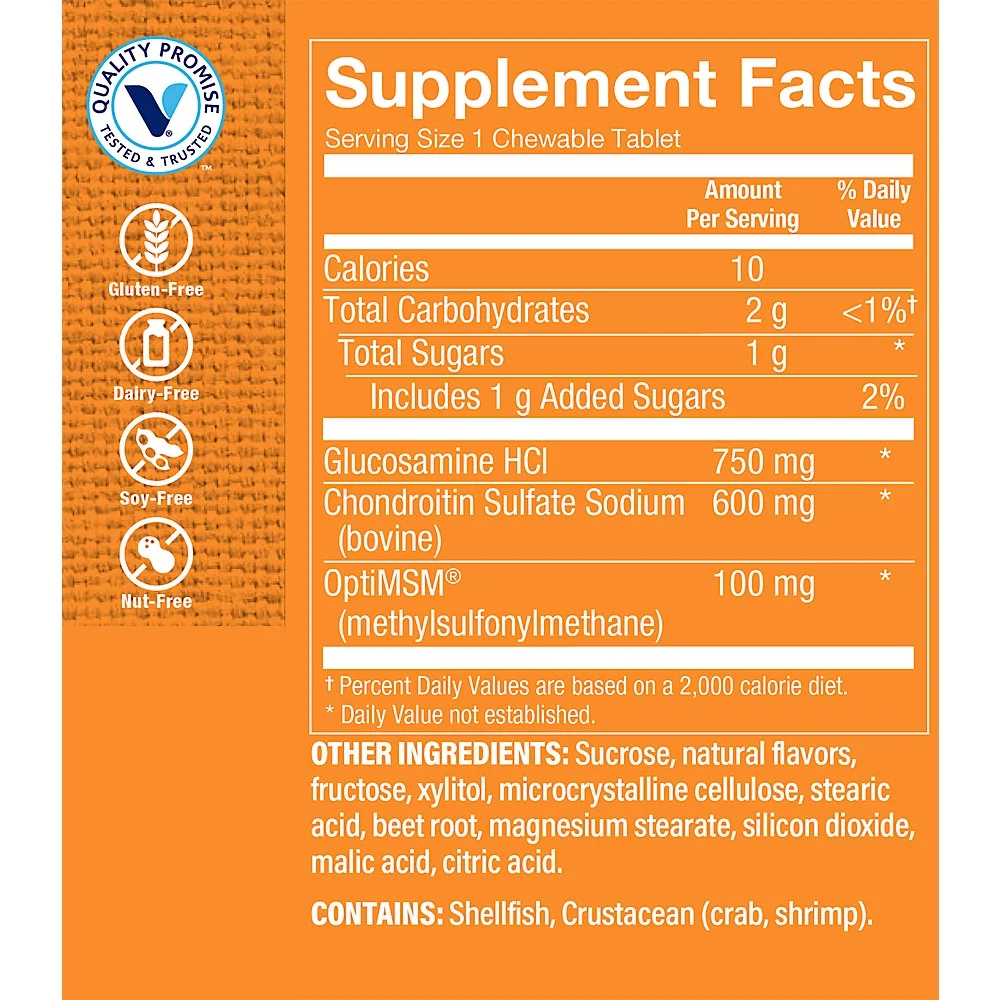 The Vitamin Shoppe Glucosamine Chondroitin MSM Chewable Wafers with 100mg of Branded OptiMSM™ Ingredient – Raspberry Flavor - Supports Healthy Joint Mobility, Flexibility & Structure (120 Count)