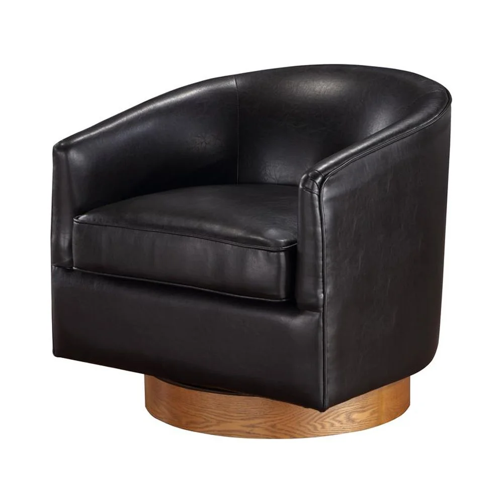 Comfort Pointe Irving Brown Faux Leather Wood Base Barrel Swivel Chair