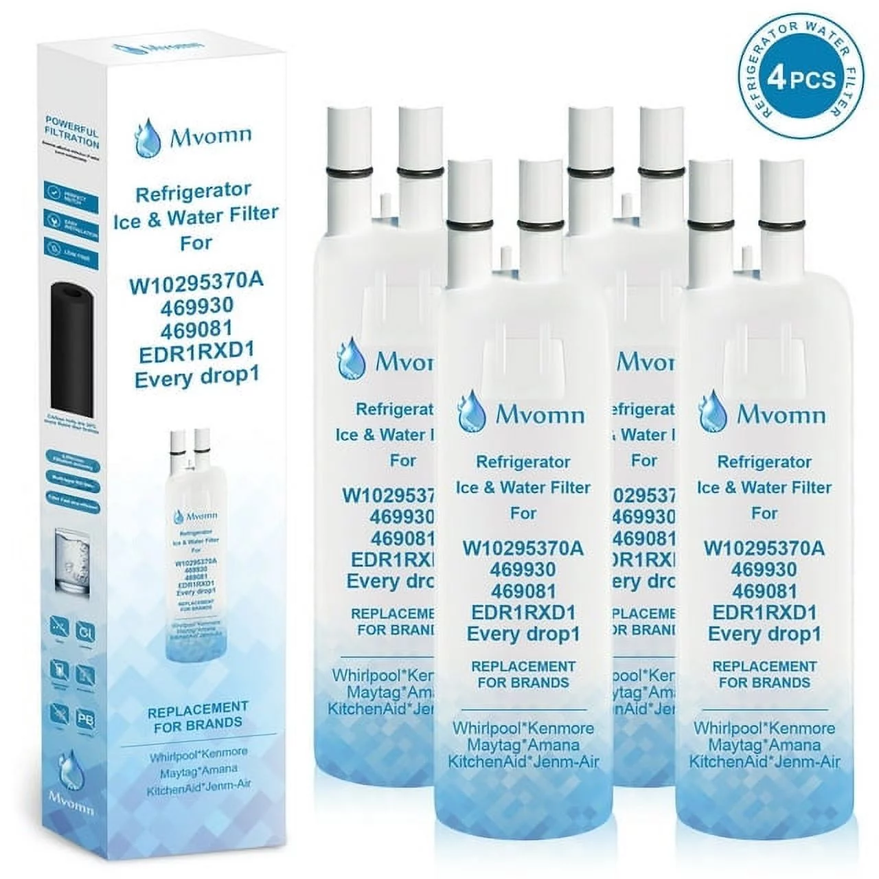 EDR1RXD1 Water Filter for Whirlpool Refrigerator Water Filter 1 - WHR1RXD1 and Everydrop W10295370A Replacement,469081 469930 4Pcs