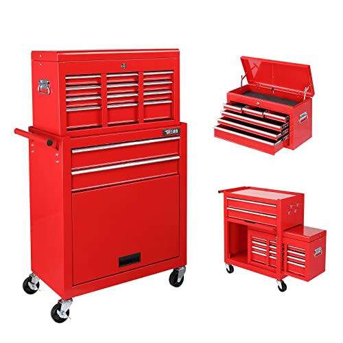 TUFFIOM 5-Drawer Rolling Tool Chest, Tool Storage Cabinet w/Drawers, Lockable Wheels, Detachable Top & Adjustable Shelf, Mechanic Tool Organizer Box for Garage, Workshop, Warehouse & Repair Shop